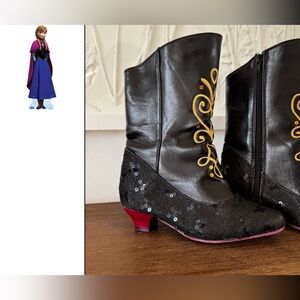 Disney Frozen Princess Anna Black Gold Costume Dress Up Boots Side Zip Girls2/3